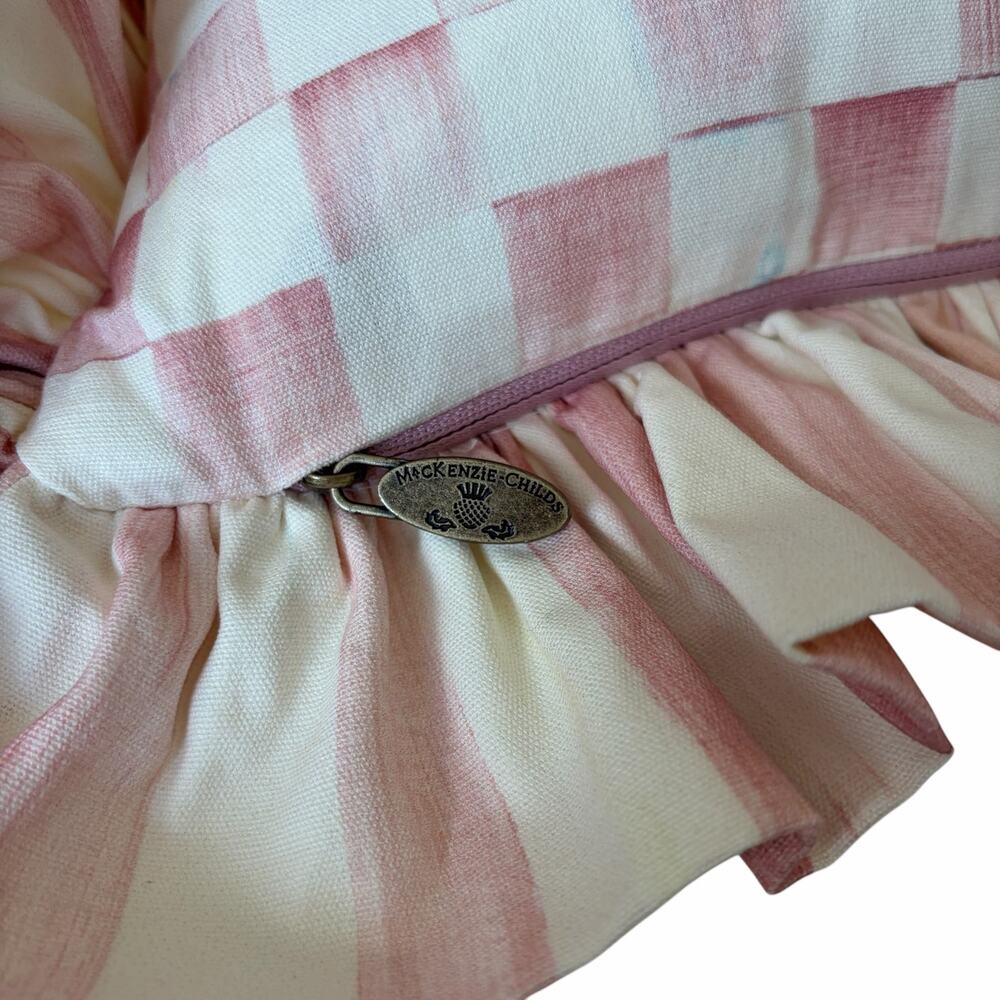 NEW MacKenzie-Childs Rosy Check Ruffle Lumbar Throw Pillow 14x18x6 - Picture 8 of 9